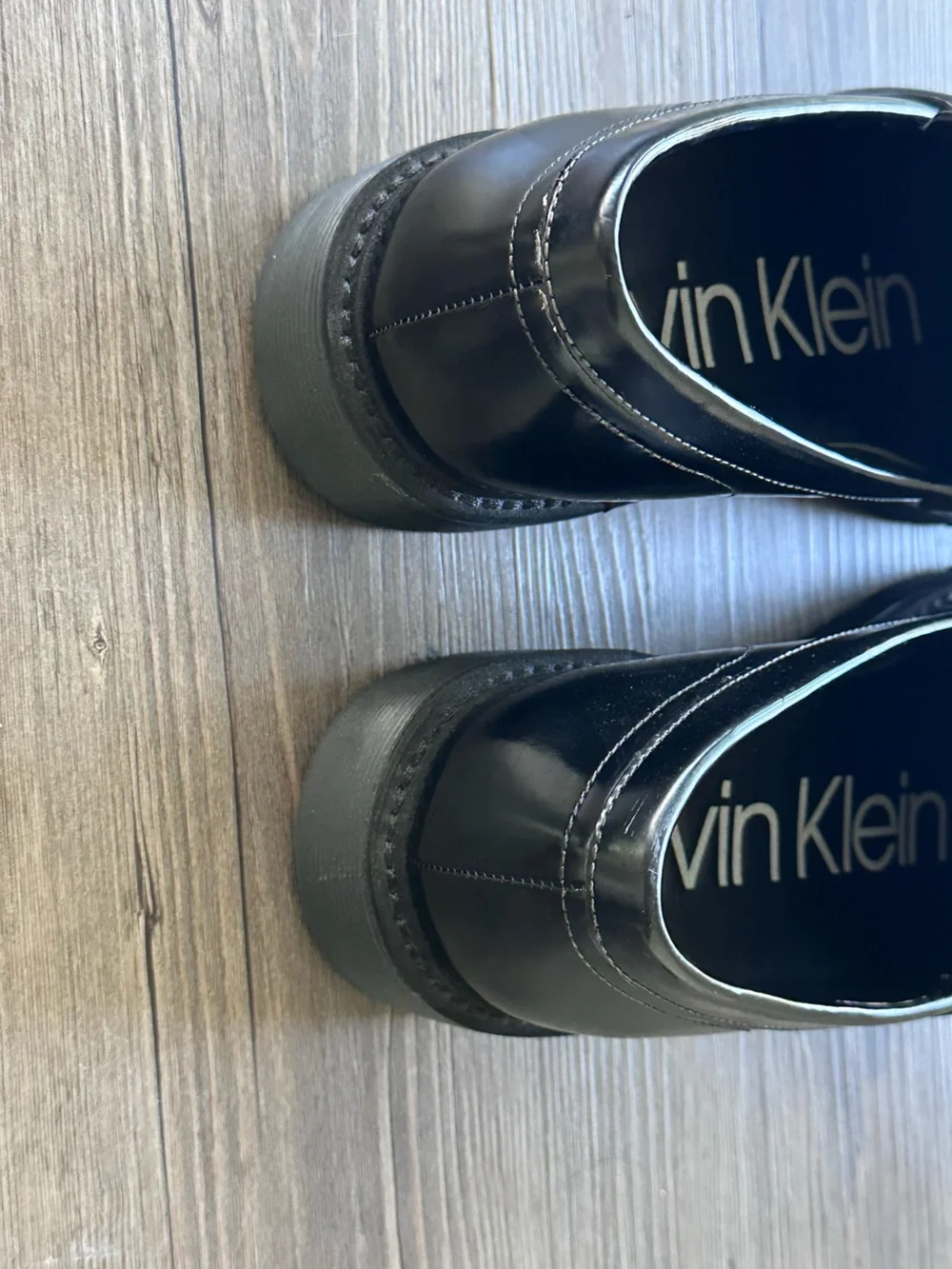 Calvin Klein Black Patent Leather Lug Sole Penny Loafers unisex men/women